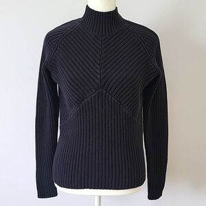 Carducci Women Black Mock Turtleneck Cable Knit Chunky Sweater Size Medium